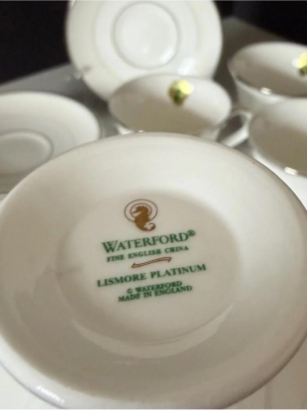 SET of 4 Lismore Platinum Cup & Saucers by Waterford